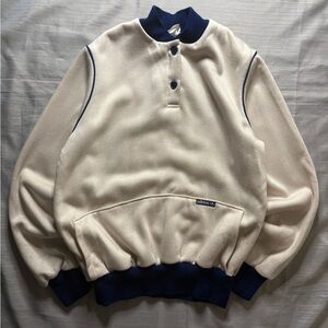 Vintage 80s Adidas Cream Fleece Pullover with Navy Trim